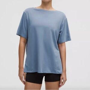 Lululemon Women's Relaxed-Fit Boatneck T-Shirt - Washed Denim - Size 8